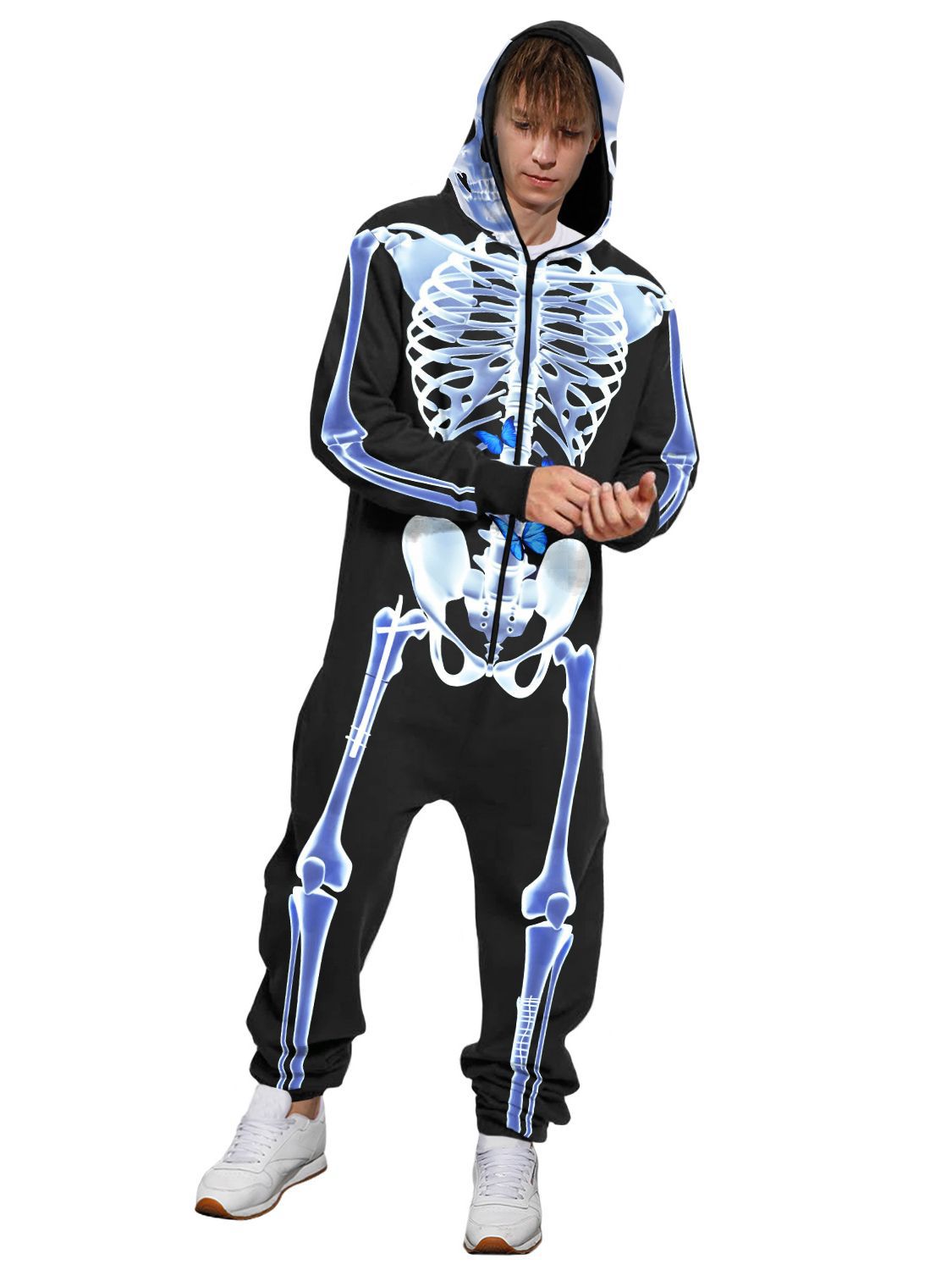 Graphic Skeleton Print Loose Fit Jumpsuit for Halloween