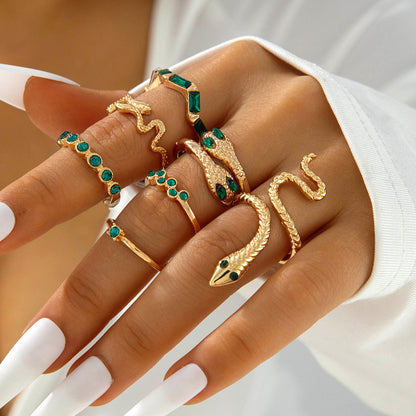 Snake Heart Shaped Gemstone Rings Jewelry Set