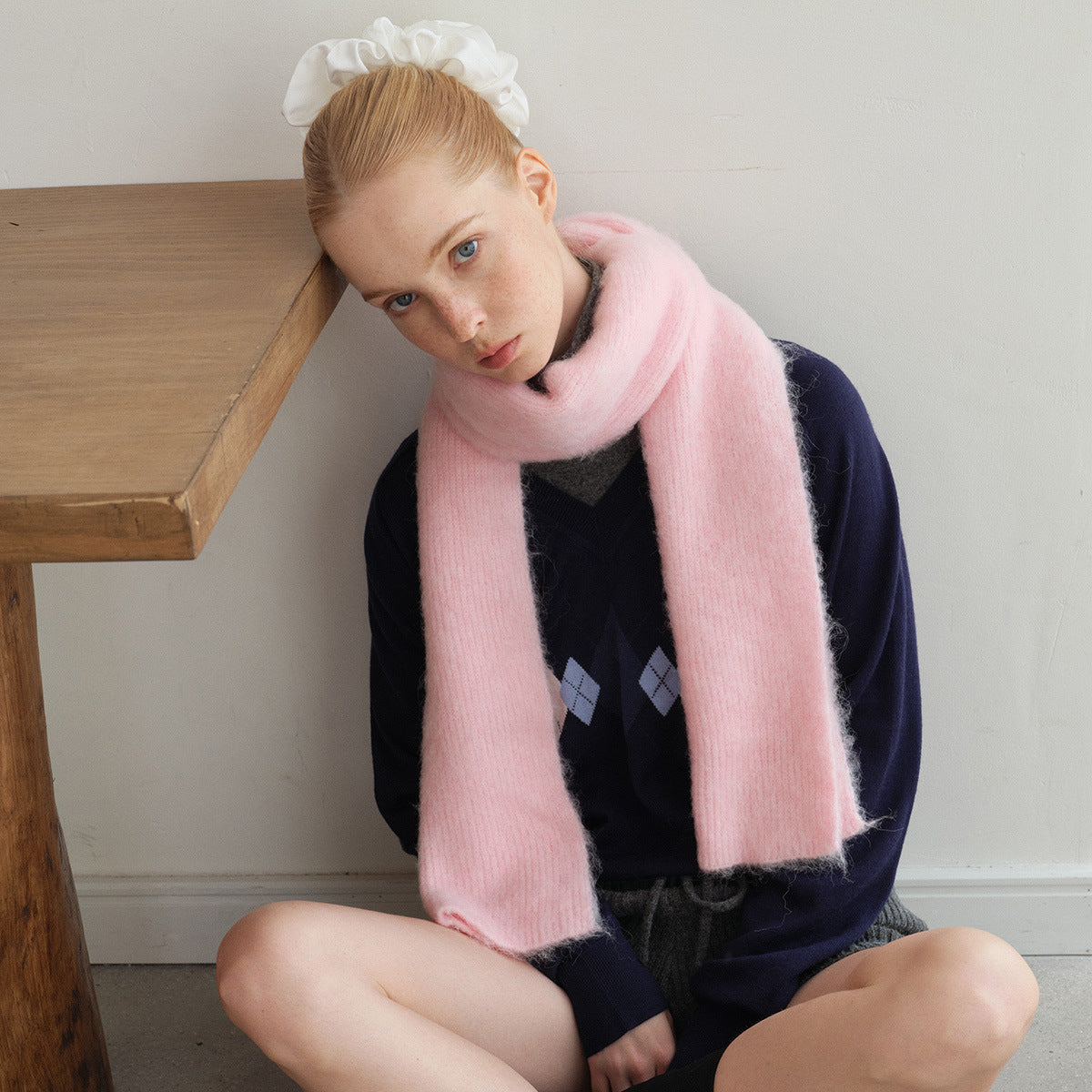 Solid Color Alpaca Wool Blend Scarf for Women
