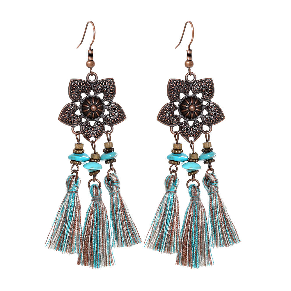 Bohemian Style Gemstone Tassel Earrings for Women