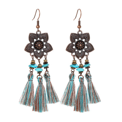 Bohemian Style Gemstone Tassel Earrings for Women