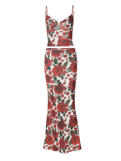 Floral Print V-Neck Bodycon Maxi Dress Set for Women