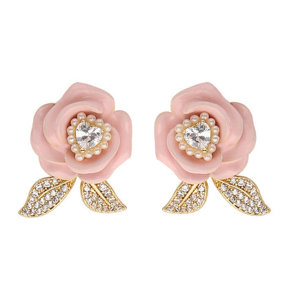Elegant Rose Flower Stud Earrings With Zirconia - Stylish Floral Accessories