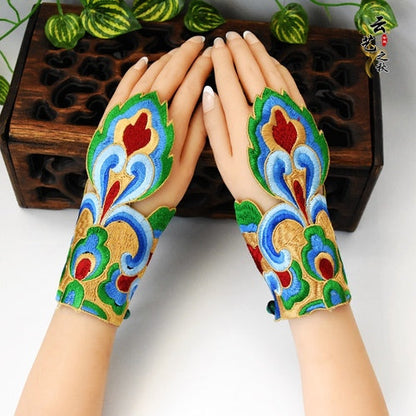 Wristband Antique Thin Section Embroidered Wrist Cover Women'S Decorative Half Finger Embroidered Gloves