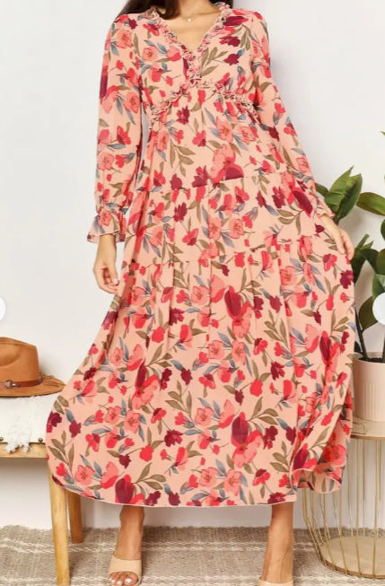 New Floral Print Long Sleeve Maxi Dress For Women