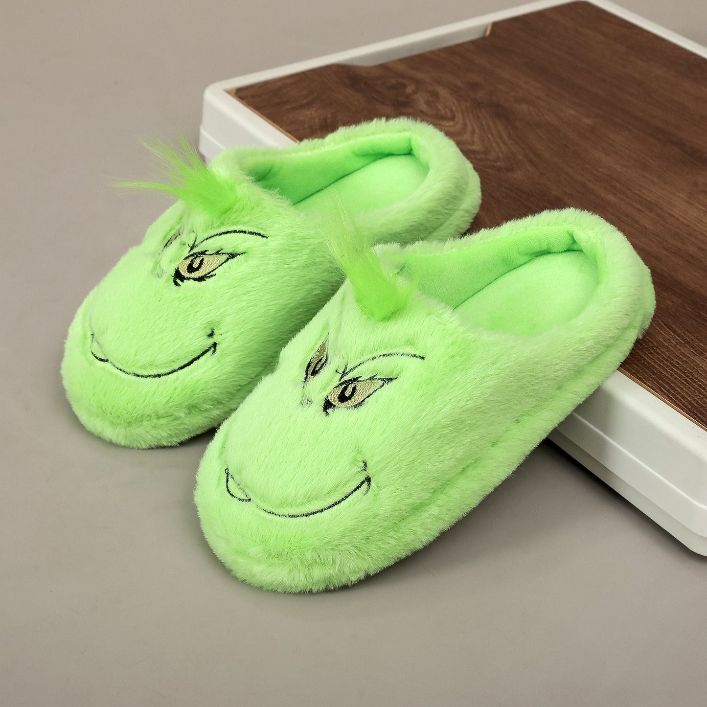 Funny Green Fuzzy Fur Warm Winter Slippers
