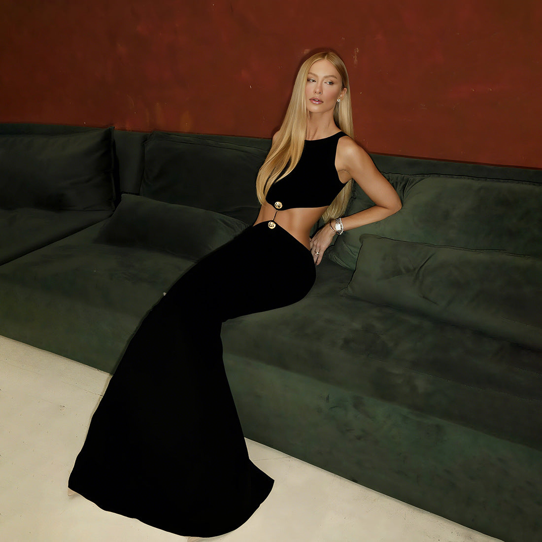 Trendy Sexy Midi Dress With Waist Cutout