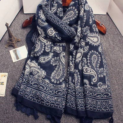 Ethnic Style Navy Blue Cashew, Sunscreen Beach Gauze Scarf