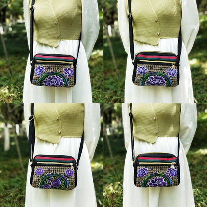 New Ethnic Style Embroidered Canvas Bag, Versatile Embroidered Bag Women'S Shoulder Oblique Span Bag