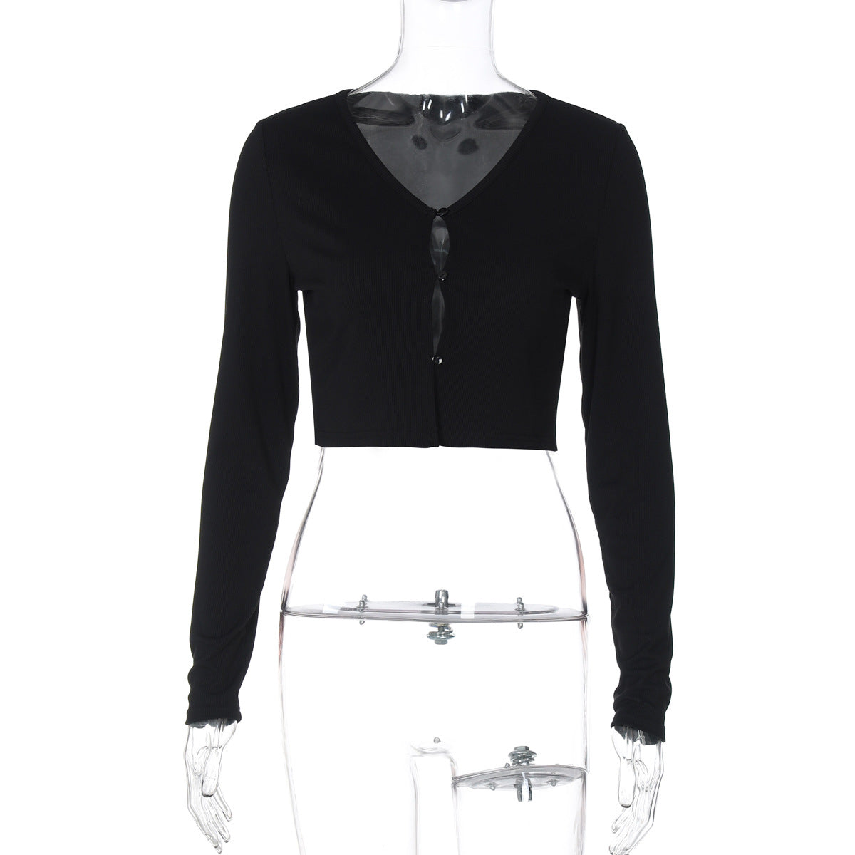 Fashionable Sexy Cardigan Button Crop Long Sleeve T-Shirt