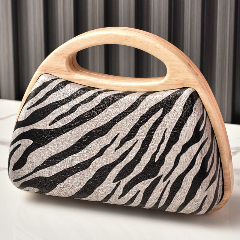 Retro Zebra Print Evening Clutch Bag Stylish Polyester Handbag