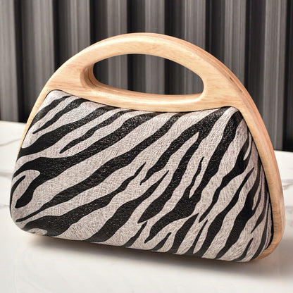 Retro Zebra Print Evening Clutch Bag Stylish Polyester Handbag