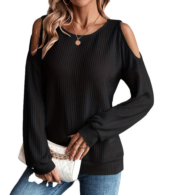 Autumn And Winter New Off-The-Shoulder Buttons Loose Long-Sleeved T-Shirt Tops