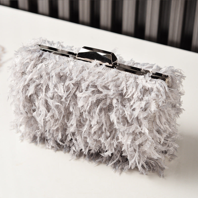 Fringed Evening Bag Stylish Faux Fur Clutch for Parties