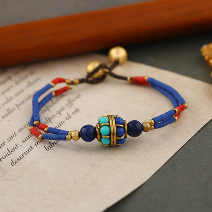 Bohemian Retro Nepalese Pearl Turquoise Frosted Stone Simple Multi-Color Beaded Hand Woven Bracelet