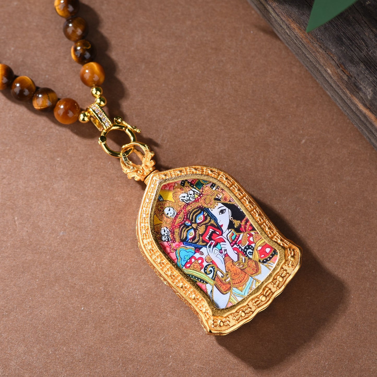 White Crystal Tiger'S Eye Stone Necklace Tibetan Style Goddess Of Wealth Zakiram Thangka Pendant Rope Girls Jewelry