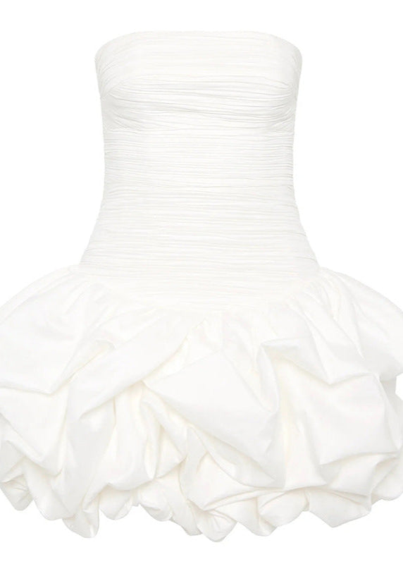 Strapless Ruched Bubble Mini Dress Black White