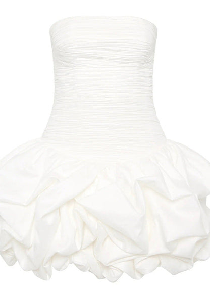 Strapless Ruched Bubble Mini Dress Black White