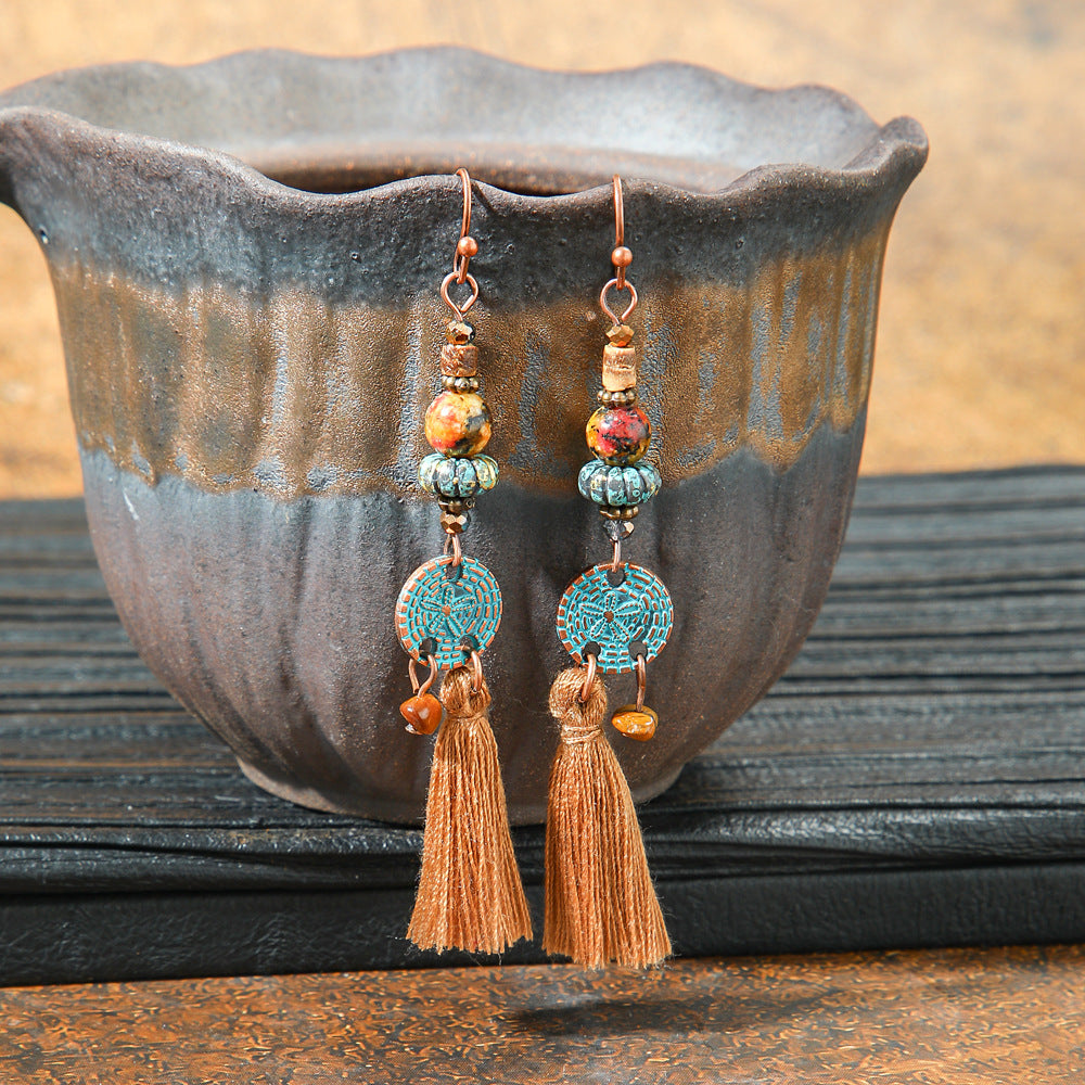 Retro Geometric Tassel Earrings Vintage Style for Women