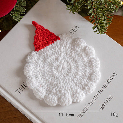 Handmade Holiday Table Decor Knitted Christmas Coaster