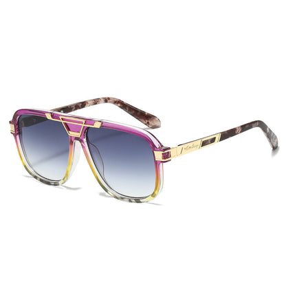 Trendy Retro Double Bridge Pilot Sunglasses Square Frame for Men
