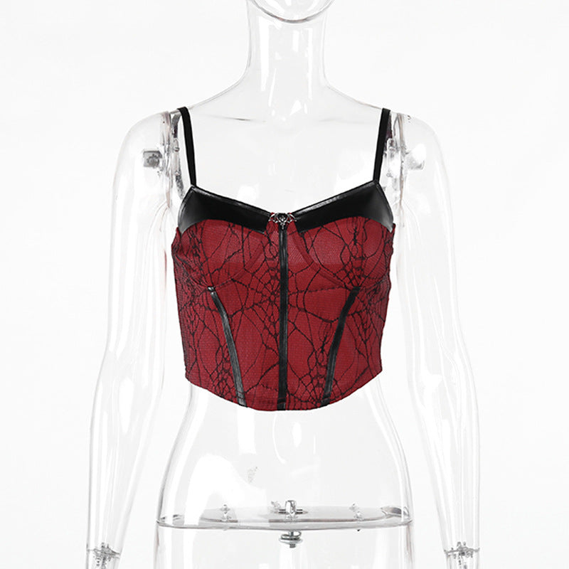 Sexy Black Style Leather-Trimmed Cami Top for Women