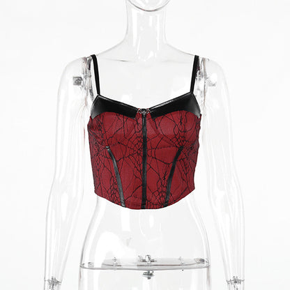 Sexy Black Style Leather-Trimmed Cami Top for Women