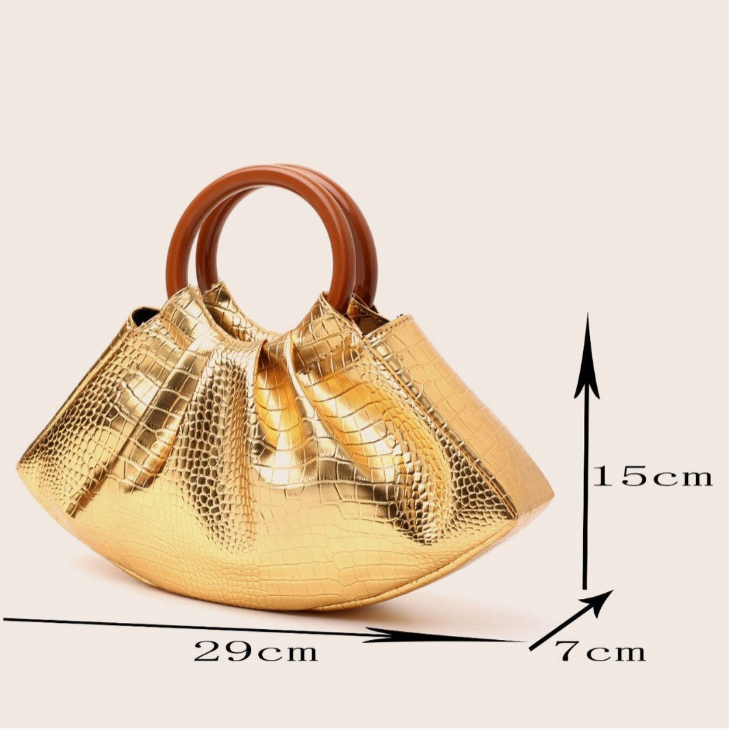 Resin Ring Handle Ruched Cloud Tote Purse