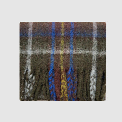 Wool Blend Plaid Scarf with Fringes Trendy Casual Wrap