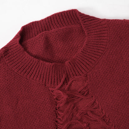 Vintage Loose Tassel Patchwork Pullover Sweater