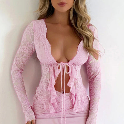 Sexy Hollow Out Lace Cardigan Long Sleeve Top
