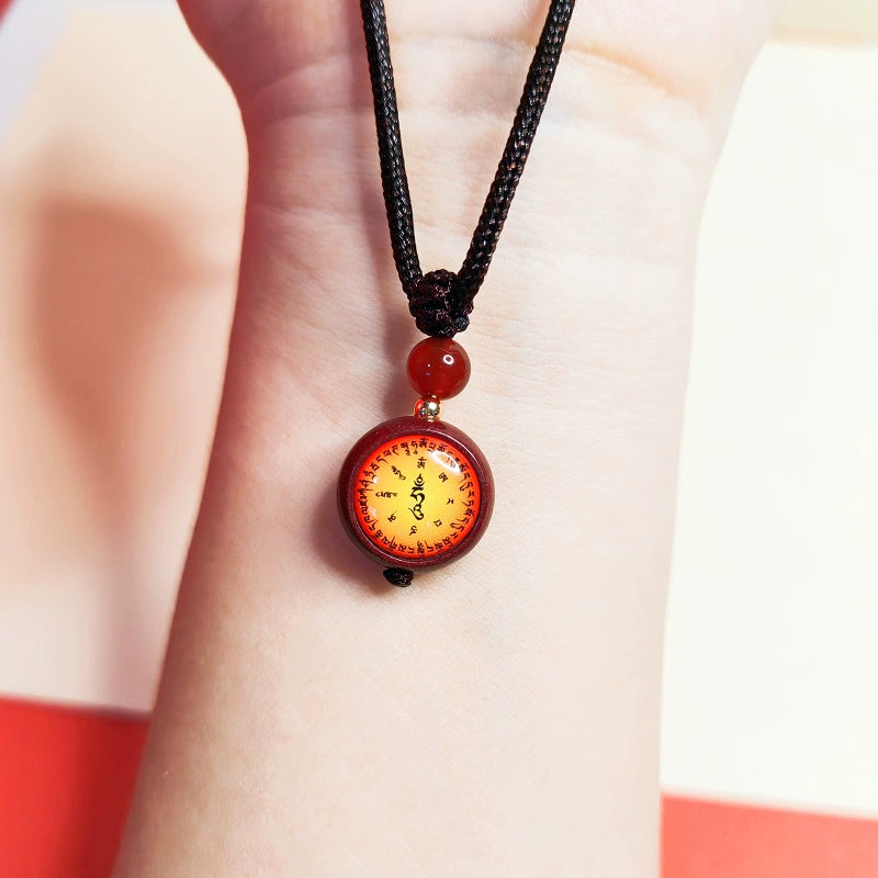 High-Content Purple Gold Sand Cinnabar Manjushri Bodhisattva Double-Sided Thangka Pendant Necklace