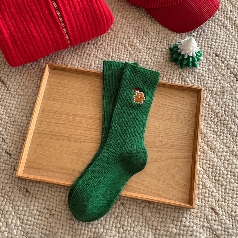 Winter Cartoon Embroidered Soft Christmas Crew Socks
