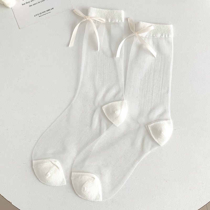 Cute Bow Ruffle Mesh Thin Socks