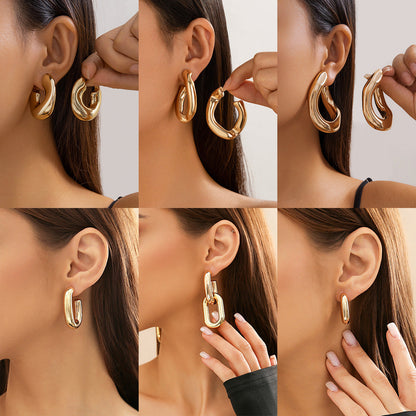 Geometric Metal Hoop Drop Earrings Trendy Casual Jewelry