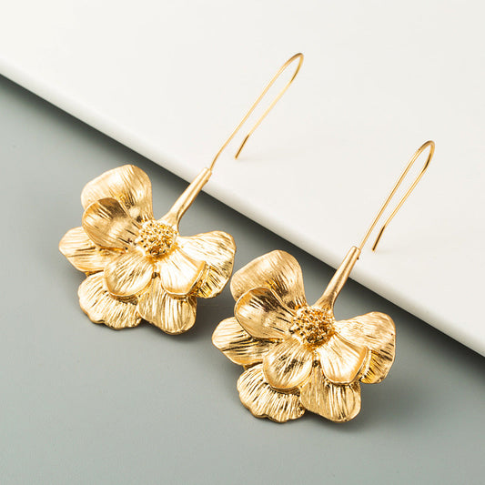 Trendy Geometric Flower Dangle Earrings Gold Plated Fashion