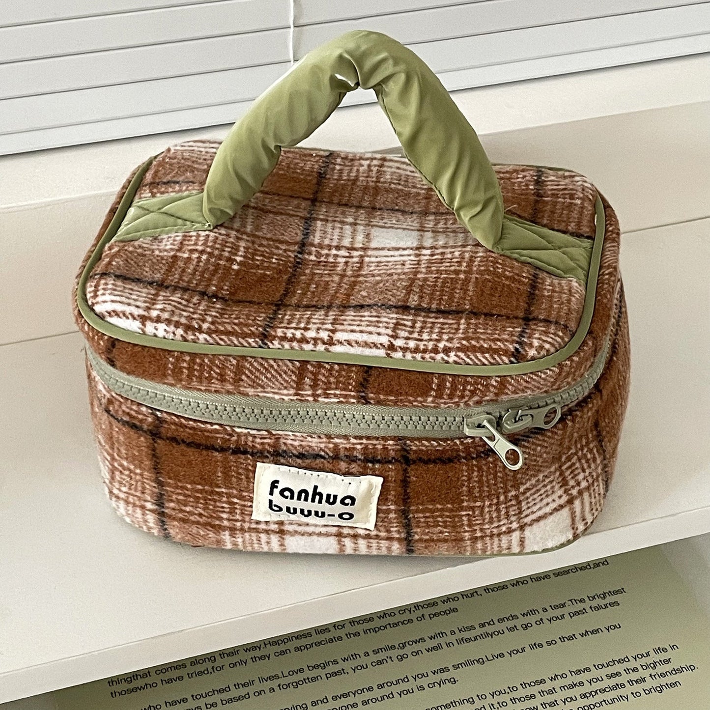 Color Block Woolen Makeup Bag Large Capacity Travel Portable Storage Pouch
