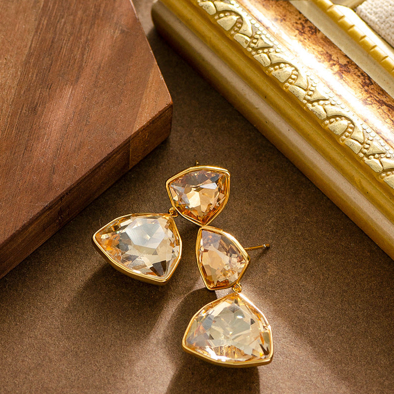 Geometric Triangle Zircon Stud Earrings For Women Elegant Chic Style