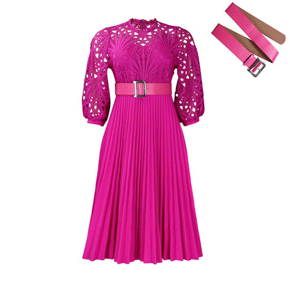 Elegant Lace Pleated Dress All-Season Casual Dress