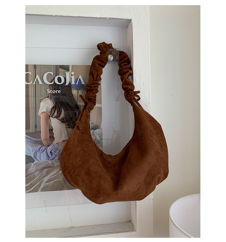 Retro Velvet Drawstring Dumpling Bag Casual Chic Shoulder Bag