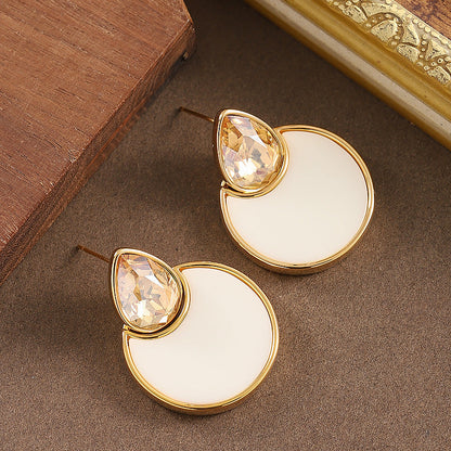 Geometric Round Mosaic Crystal Earrings With 18K Gold Plating