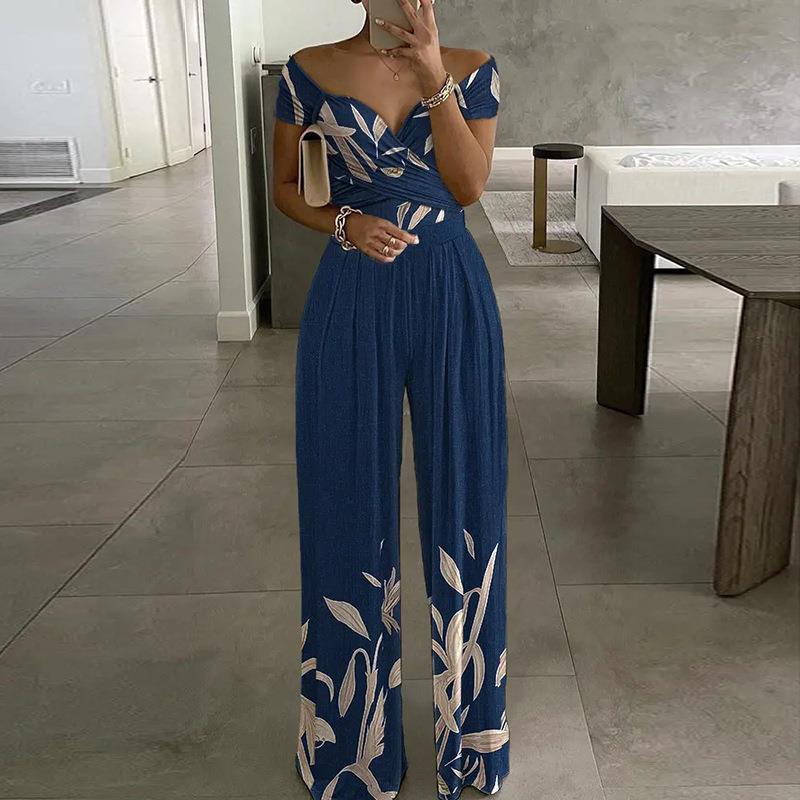 Elegant Off-Shoulder Floral Jumpsuit Stylish High-Waisted Pants