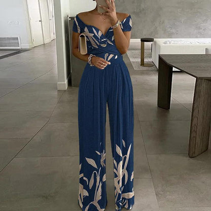 Elegant Off-Shoulder Floral Jumpsuit Stylish High-Waisted Pants