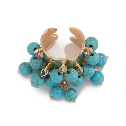 Bohemian Heart Shaped Gemstone Pearl Tassel Ring For Women