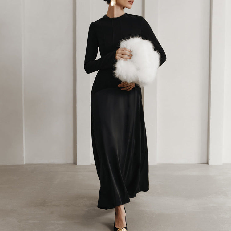 Elegant Black A-Line Maxi Dress With Round Neck