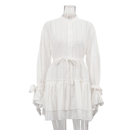 French Collar Ruffled Sleeve Cotton Mini Dress