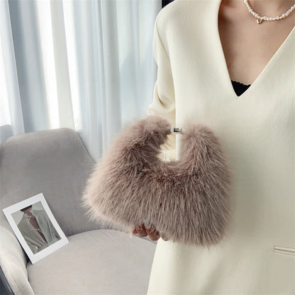 Trendy Faux Fox Fur Mini Furry Evening Bag