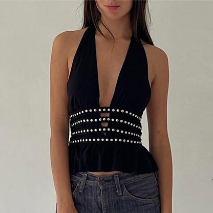 Deep V Neck Self-Tie Tank Top Stylish Casual Women's Top
