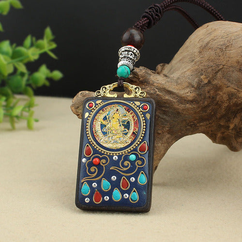 Vintage Nepal Thangka God Of Wealth Buddha Elephant God Ebony Pendant Necklace Exotic Sweater Chain