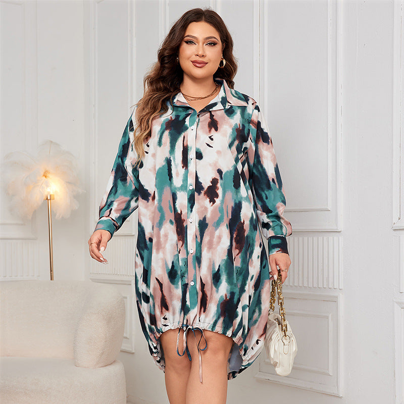 Plus Size Casual Polo Dress with Floral Print